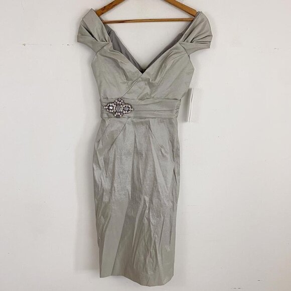 BADGLEY MISCHKA silver off the shoulder dress nwt - Picture 1 of 9